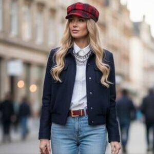 Vintage 90s Pendleton Navy Wool Bomber Jacket Sz 16 Preppy Academia Quiet Luxury